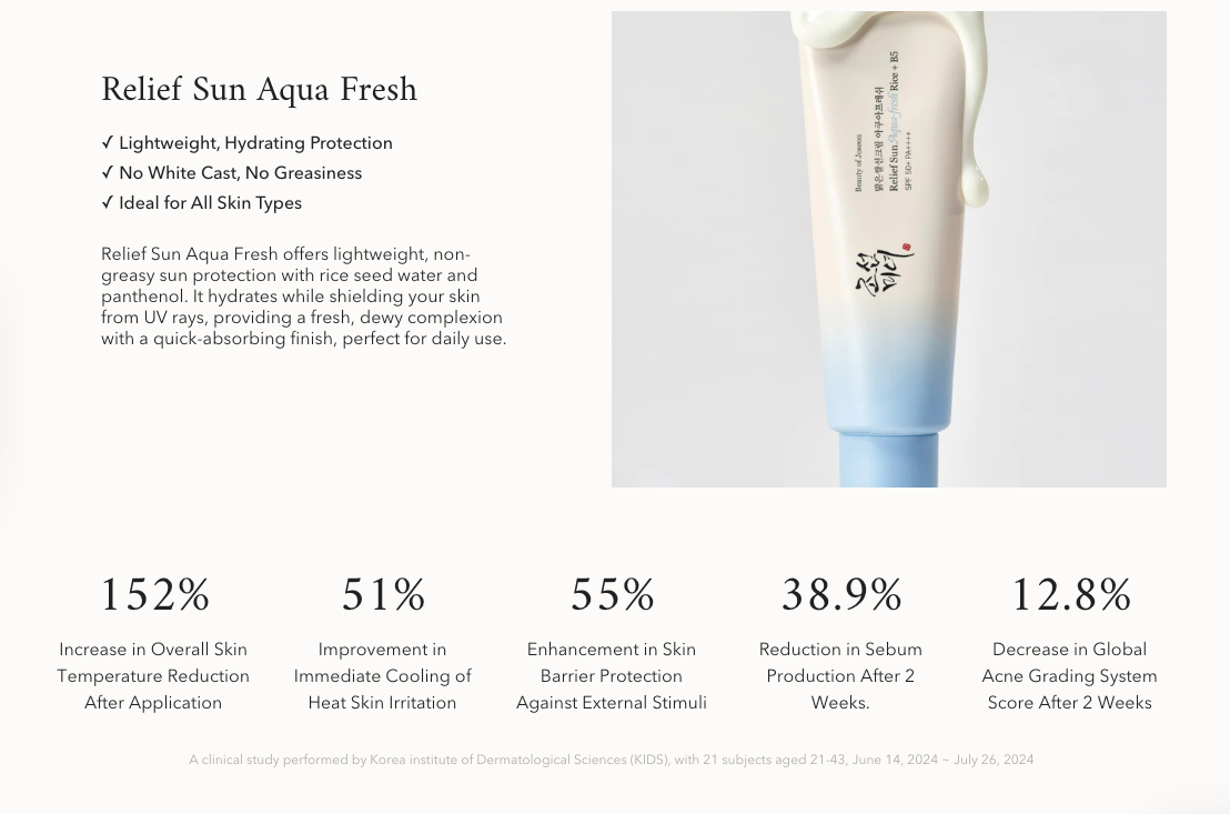 BEAUTY OF JOSEON Relief Sun Aqua Fresh: Rice B5 Sunscreen